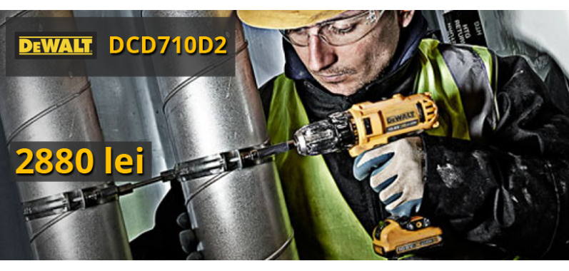Mașina compactă de găurit/înșurubat cu acumulator DeWALT DCD710D2